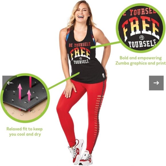 Zumba Womens Racerback Tank Top With Empowering "Be Yourself Free Yourself" XS N - Picture 3 of 5